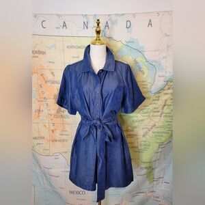 Cute Denim Chambray Jumpsuit By On 34th Side Pockets Tie Waist Size M